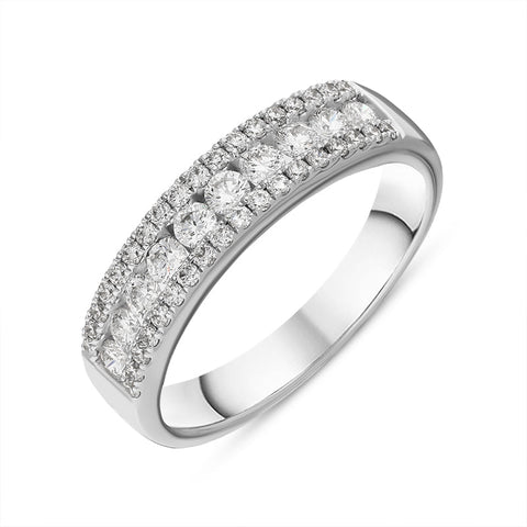 18ct White Gold Diamond Three Row Half Eternity Ring, FEU-2457