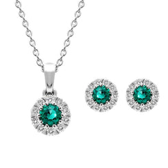 18ct White Gold Emerald Diamond Two Piece Gift Set, S149