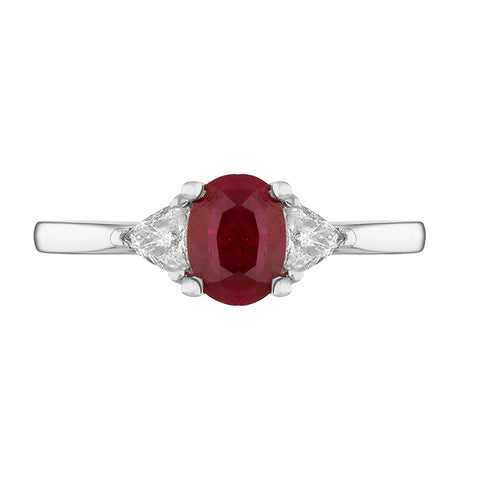18ct White Gold Ruby Diamond Oval and Pear Cut Three Stone Ring, FEU-2481_2