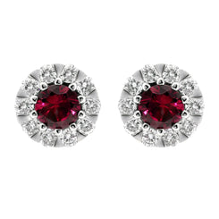 18ct White Gold Ruby and Diamond Cluster Stud Earrings E2356