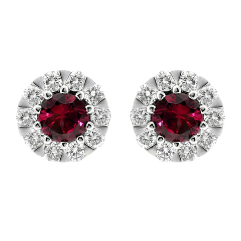 18ct White Gold Ruby and Diamond Cluster Stud Earrings E2356