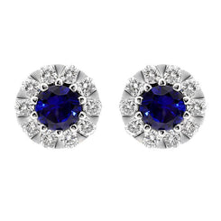 18ct White Gold Sapphire Diamond Cluster Stud Earrings E2356