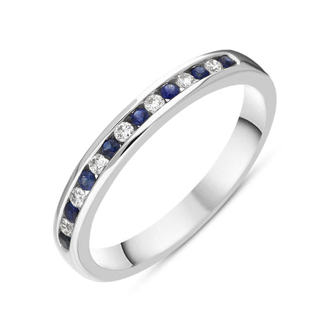 18ct White Gold Sapphire Diamond Half Eternity Ring, FEU-2465