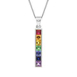 18ct White Gold Sapphire Diamond Princess Cut Multicolour Oblong Necklace, PJW-399
