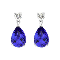18ct White Gold Tanzanite Diamond Pear Cut Drop Earrings, PJW-395
