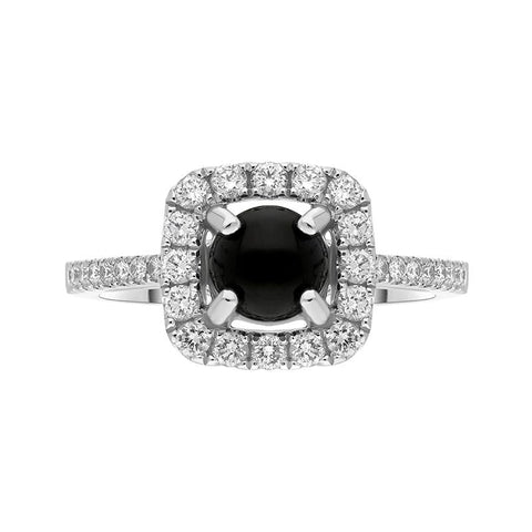 18ct White Gold Whitby Jet 0.45ct Diamond Cushion Ring. R961 (2)
