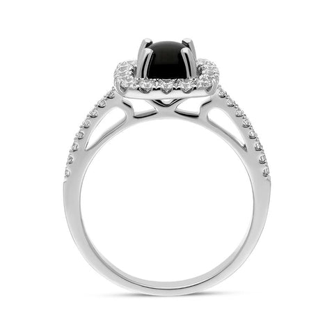 18ct White Gold Whitby Jet 0.45ct Diamond Cushion Ring. R961 (2)