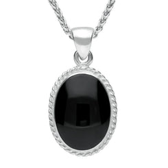 18ct White Gold Whitby Jet Heritage Rope Edge Medium Oval Pendant, P004.