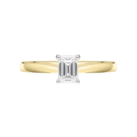 18ct Yellow Gold 0.51ct Diamond Emerald Cut Solitaire Ring FEU-2242