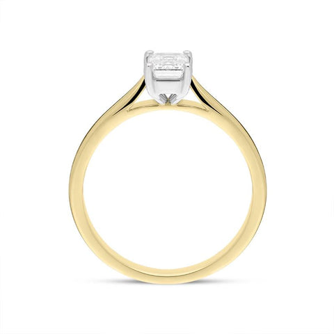 18ct Yellow Gold 0.51ct Diamond Emerald Cut Solitaire Ring FEU-2242