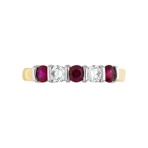 18ct Yellow Gold 0.62ct Ruby Diamond Half Eternity Ring, FEU-2007.