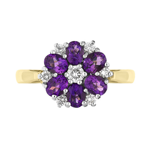 18ct Yellow Gold Amethyst Diamond Oval Cluster Ring, FEU-1138_2