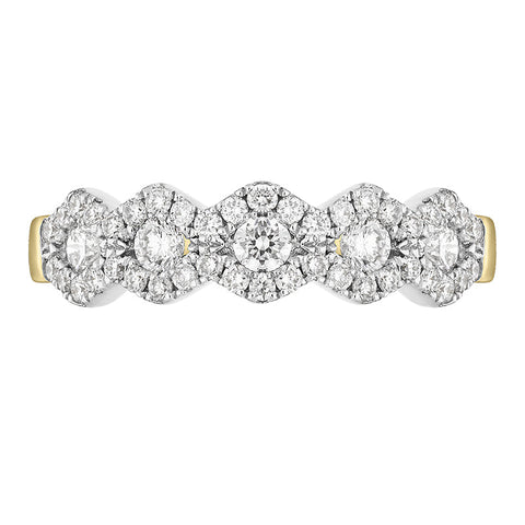 18ct Yellow Gold Diamond Five Stone Cluster Half Eternity Ring, FEU-2486_2
