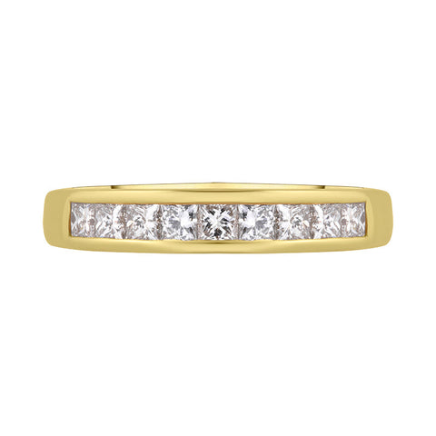 18ct Yellow Gold Diamond Princess Cut Nine Stone Half Eternity Ring, FEU-1353._2
