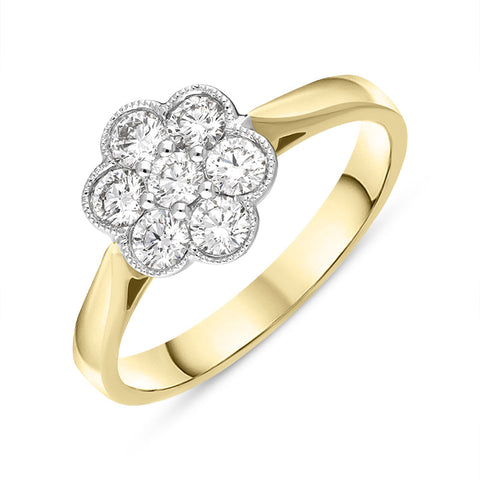 18ct Yellow Gold Diamond Round Brilliant Cut Cluster Ring, FEU-2494