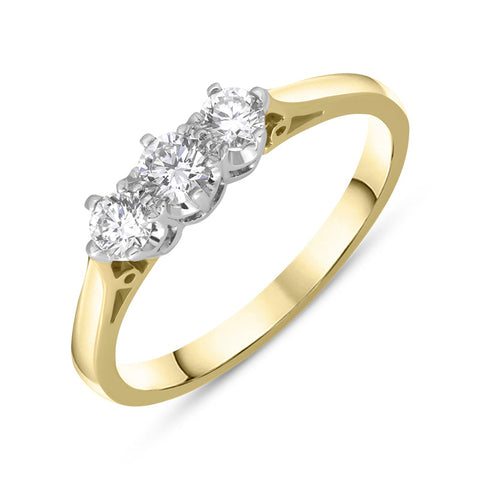 18ct Yellow Gold Diamond Three Stone Ring, FEU-1871