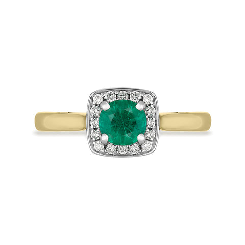 18ct Yellow Gold Emerald Diamond Pave Vintage Style Cushion Cluster Ring, FEU-2478_2