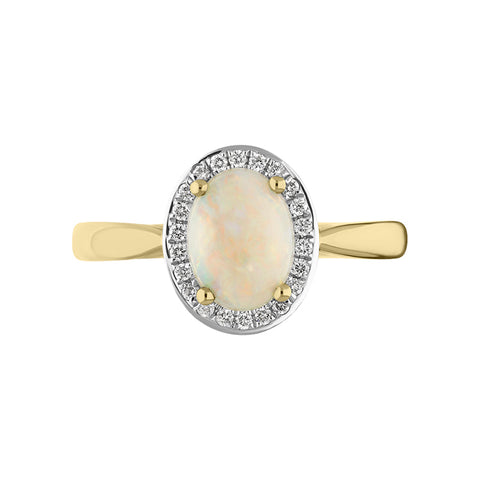 18ct Yellow Gold Opal Diamond Oval Cluster Ring, FEU-2234_2