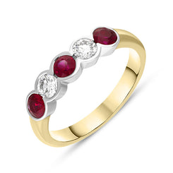 18ct Yellow Gold Ruby Diamond Half Eternity Ring, FEU-1087