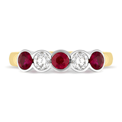 18ct Yellow Gold Ruby Diamond Half Eternity Ring, FEU-1087_2