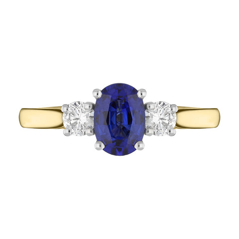 18ct Yellow Gold Sapphire Diamond Three Stone Ring, FEU-2448_2