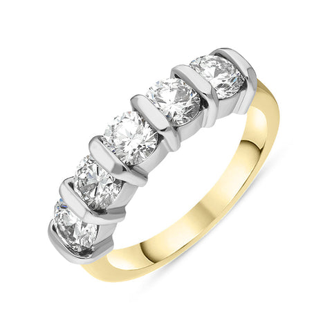18ct Yellow gold Diamond Five Stone Bar Set Half Eternity Ring, FEU-2561