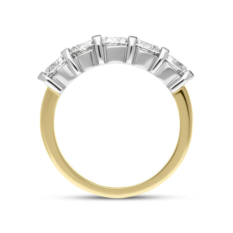 18ct Yellow gold Diamond Five Stone Bar Set Half Eternity Ring, FEU-2561_3