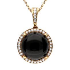 18ct Rose Gold Whitby Jet Diamond Four Claw Round Necklace DAS009