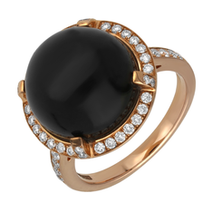 18ct Rose Gold Whitby Jet 0.46ct Diamond Round Dress Ring D. R732.