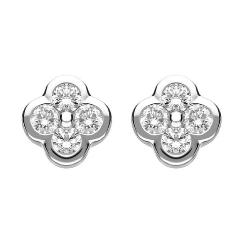 18ct White Gold 0.25ct Diamond Flower Stud Earrings FEU-1971
