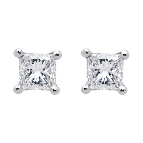 18ct White Gold 0.29ct Diamond Solitaire Princess Cut Stud Earrings, E2244.