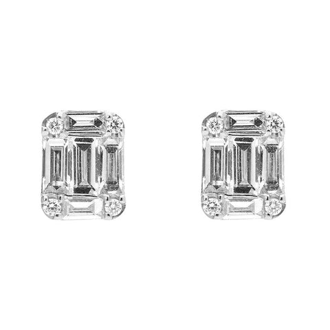 18ct White Gold 0.31ct Diamond Baguette Cut Stud Earrings, FEU-1633.