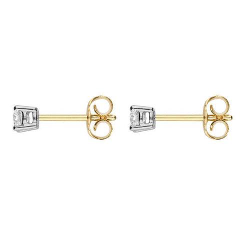 18ct Yellow Gold 0.32ct Diamond Solitaire Princess Cut Stud Earrings, FEU-143.