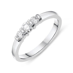 18ct White Gold 0.36ct Diamond Trilogy Bar Set Ring. FEU-440.