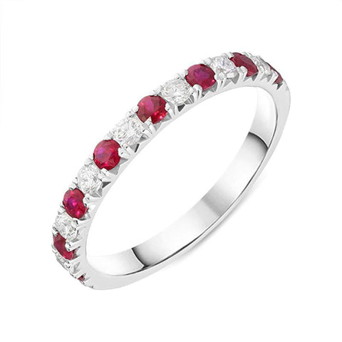 18ct White Gold 0.37ct Ruby Diamond Half Eternity Ring FEU-2042