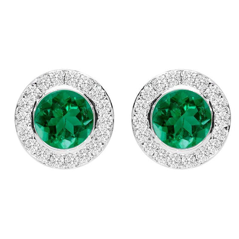 18ct White Gold 0.38ct Emerald Diamond Round Stud Earrings FEU-2027