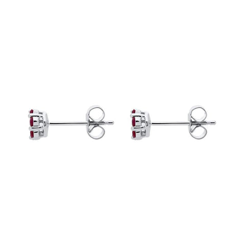 18ct White Gold 0.41ct Ruby Diamond Floral Cluster Earrings, FEU-1209.