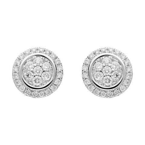 18ct White Gold 0.42ct Diamond Round Cluster Stud Earrings FEU-1974