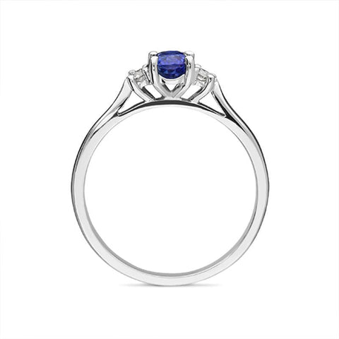 18ct White Gold 0.49ct Sapphire Diamond Oval Trilogy Ring FEU-2033