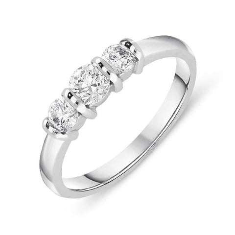 18ct White Gold 0.50ct Diamond Trilogy Bar Set Ring. FEU-445.