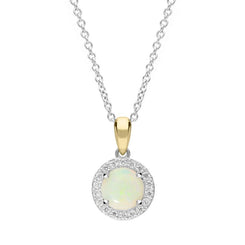 18ct White Gold 0.50ct Opal Diamond Round Necklace FEU-202418ct White Gold 0.46ct Opal Diamond Round Necklace, FEU-2024.