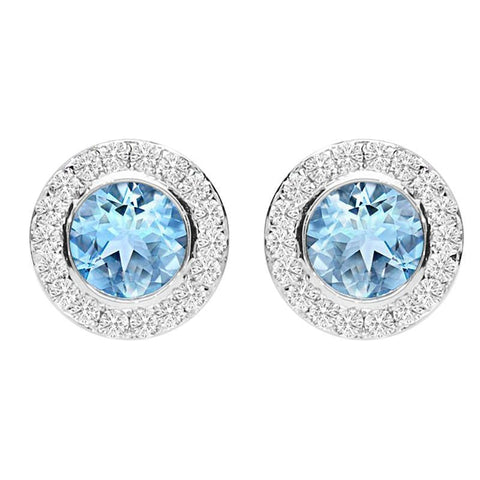 18ct White Gold 0.54ct Aquamarine 0.11ct Diamond Stud Earrings FEU-1523