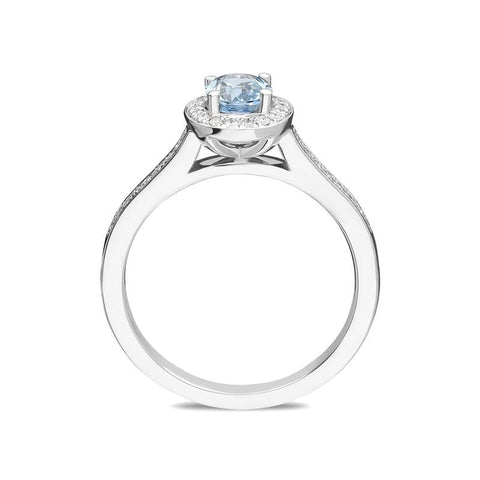 18ct White Gold 0.57ct Aquamarine Diamond Oval Ring FEU1940
