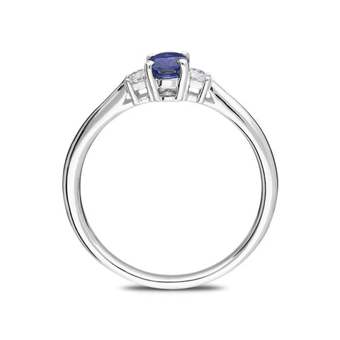 18ct White Gold 0.57ct Sapphire Diamond Oval Trilogy Ring FEU-1990
