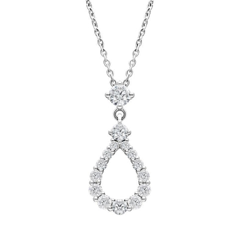 18ct White Gold 0.59ct Diamond Open Pear Necklace FEU-1924
