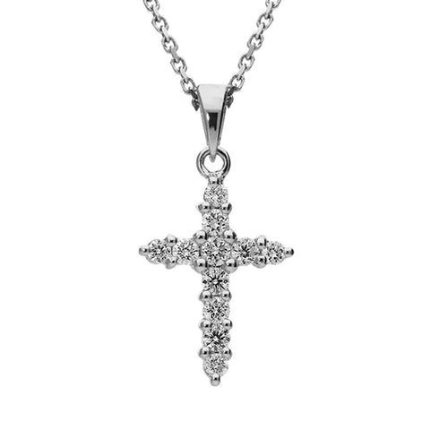 18ct White Gold 0.67ct Diamond Cross Necklace, P3181.