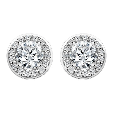 18ct White Gold 0.69ct Diamond Halo Stud Earrings, FEU-1252.