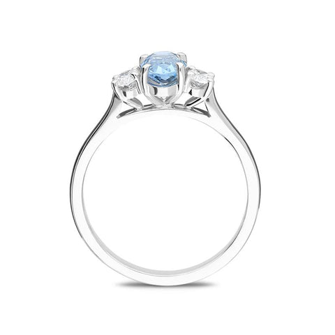 8ct White Gold Aquamarine Diamond Three Stone Ring, FEU1961