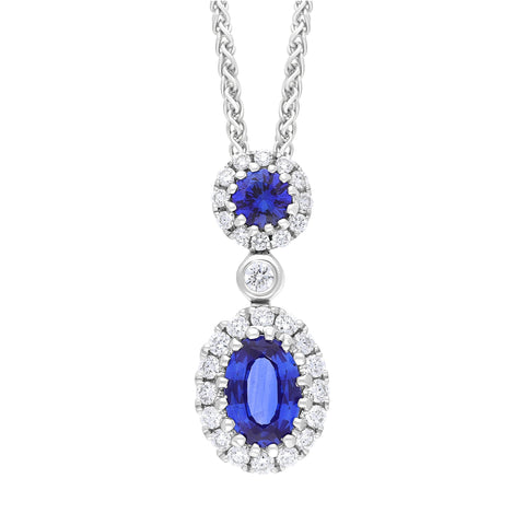 18ct White Gold 0.72ct Sapphire 0.21ct Diamond Drop Necklace