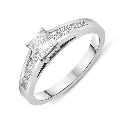 18ct White Gold 0.78ct Diamond Princess Cut Solitaire Ring, FEU-482.